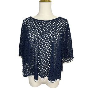 Mauve Women’s Large Crochet Top Navy Poncho Style